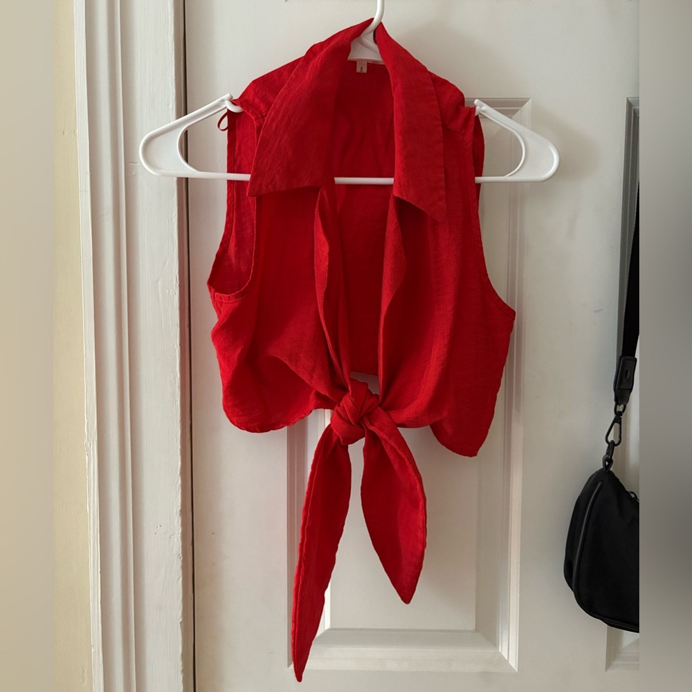 Red Sleeveless Tie-Front Top